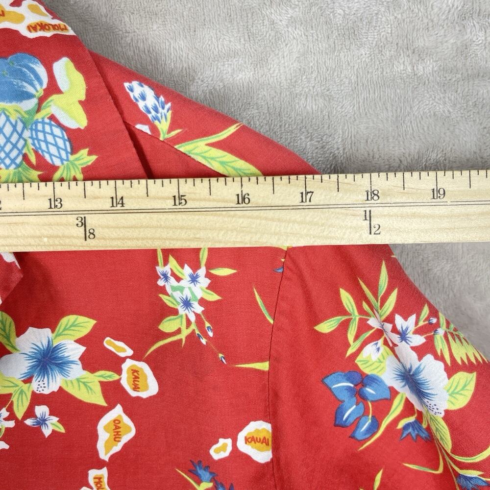 Hilo Hattie Hawaiian Shirt Red Botanical Print Men's XL Resortwear *Flaw* - Picture 8 of 13